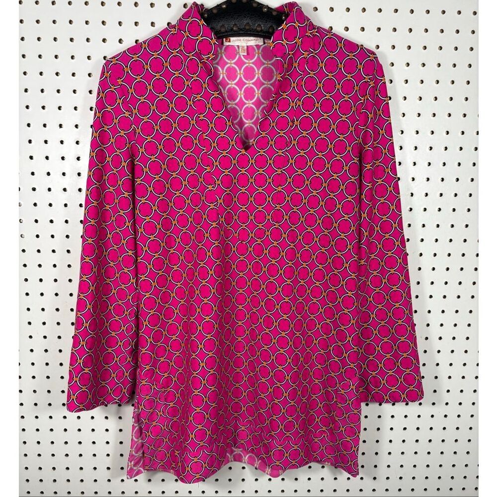 Jude Connally Megan hot pink Geometrical tunic top size M